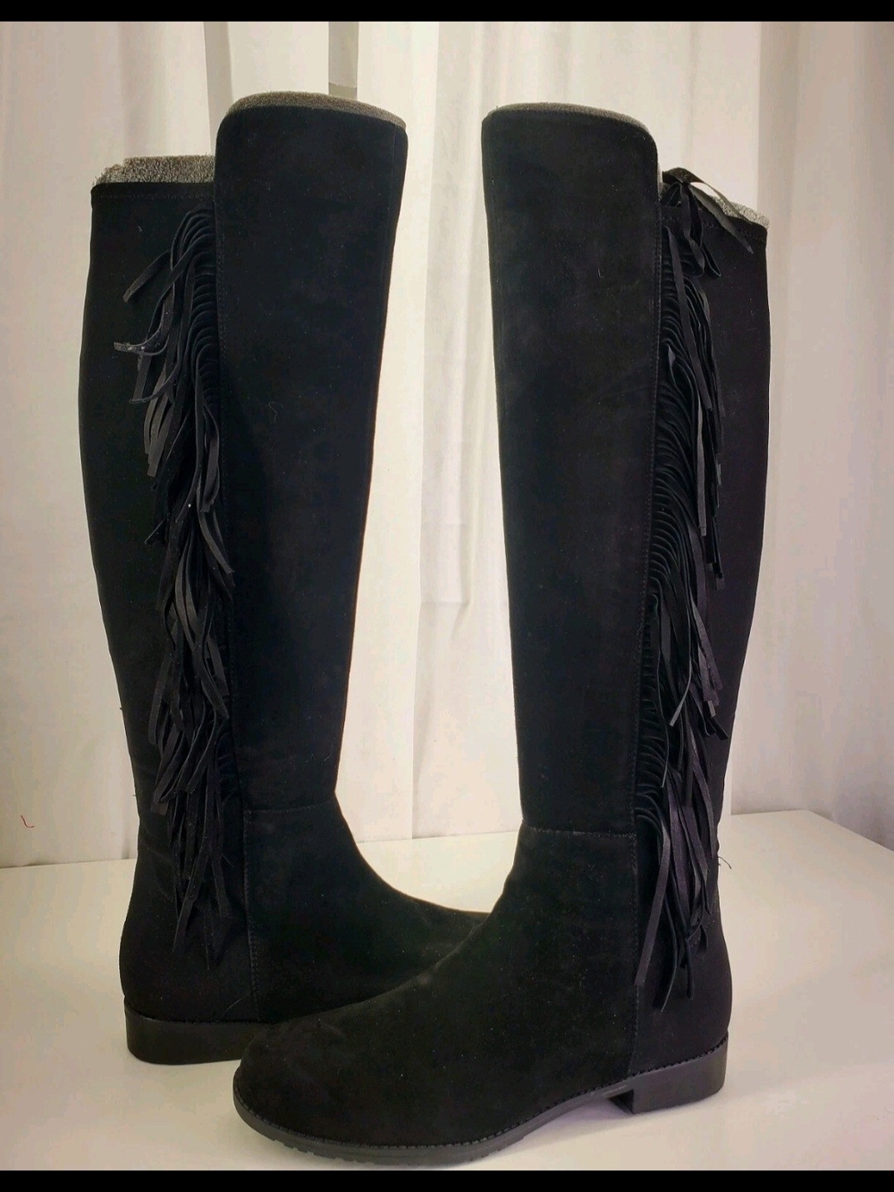 Marc Fisher Women's Black Genuine Suede Fringe Knee-High Riding Boots  Sz.9M